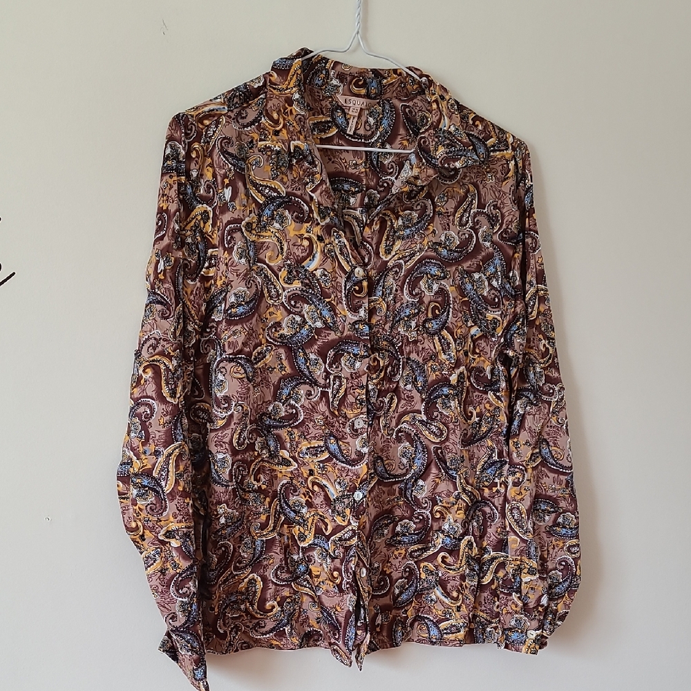 ESQUALO Women Paisley Button Down Shirt - Brown and Gold